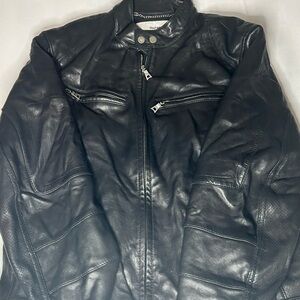Murano Black Leather Bomber Jacket